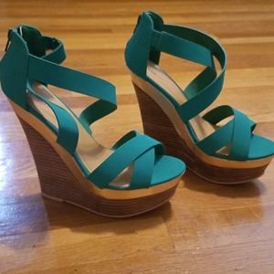 Ladies Teal & Gold Platform Wedges